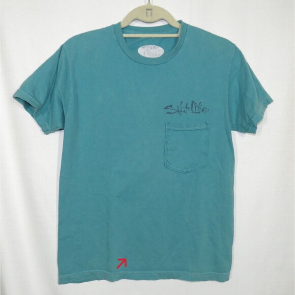 Salt Life Teal Skull Compass Rose Nautical Cotton Pocket Tee Shirt Size Small - Picture 2 of 8